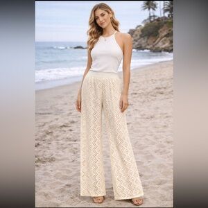 Elegant Cream Lace Women's Pants